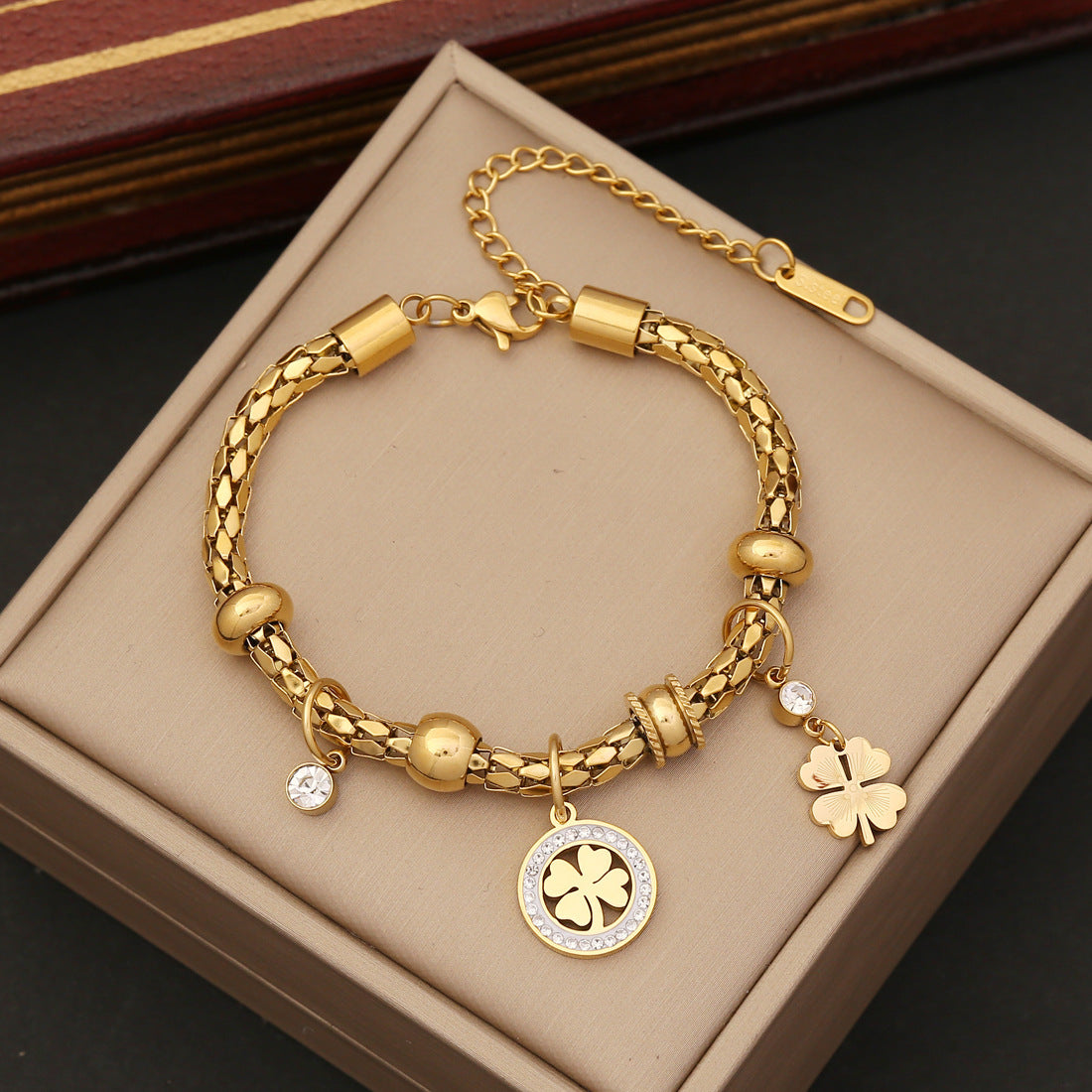 Elegant Gold Plated Stainless Steel Bracelets - European Style | Flower & Symbol Charms for Women