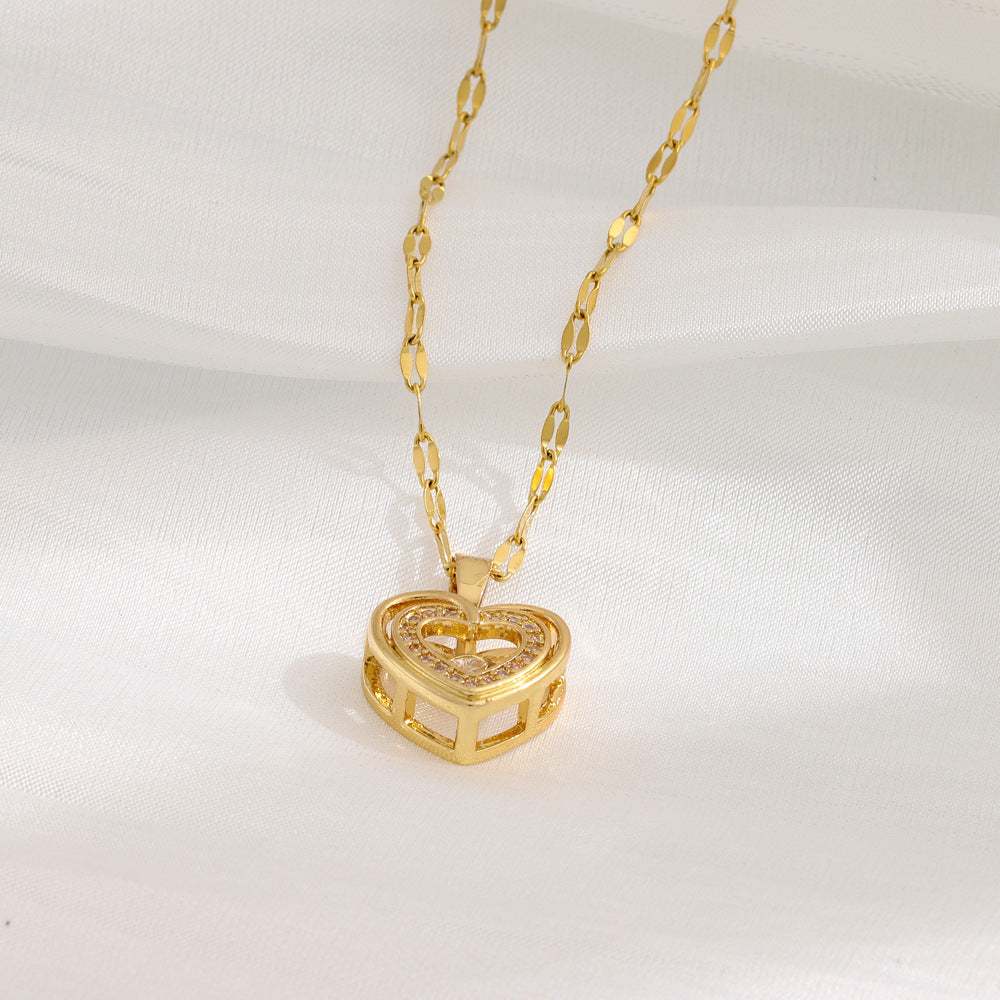 Double-Layer Heart Necklace - Elegant Gift of Love in Gold-Tone Titanium Steel