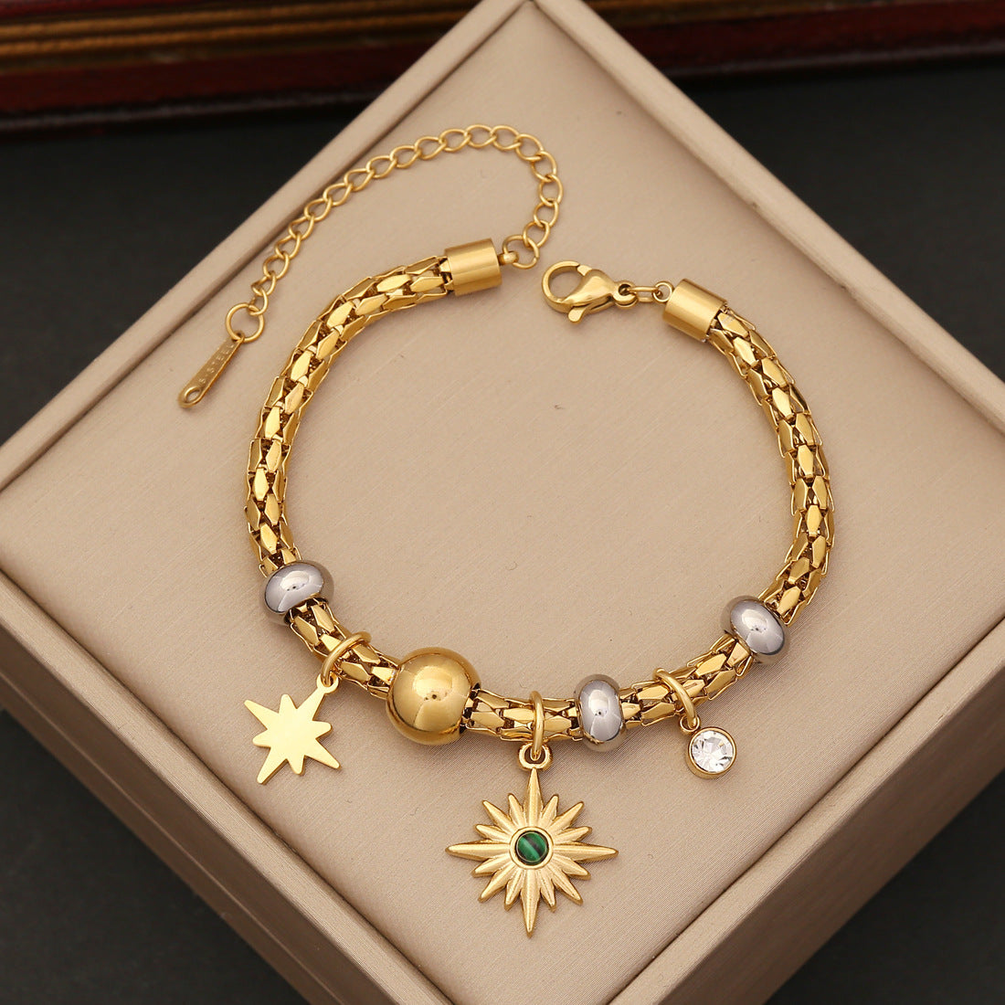 Elegant Gold Plated Stainless Steel Bracelets - European Style | Flower & Symbol Charms for Women
