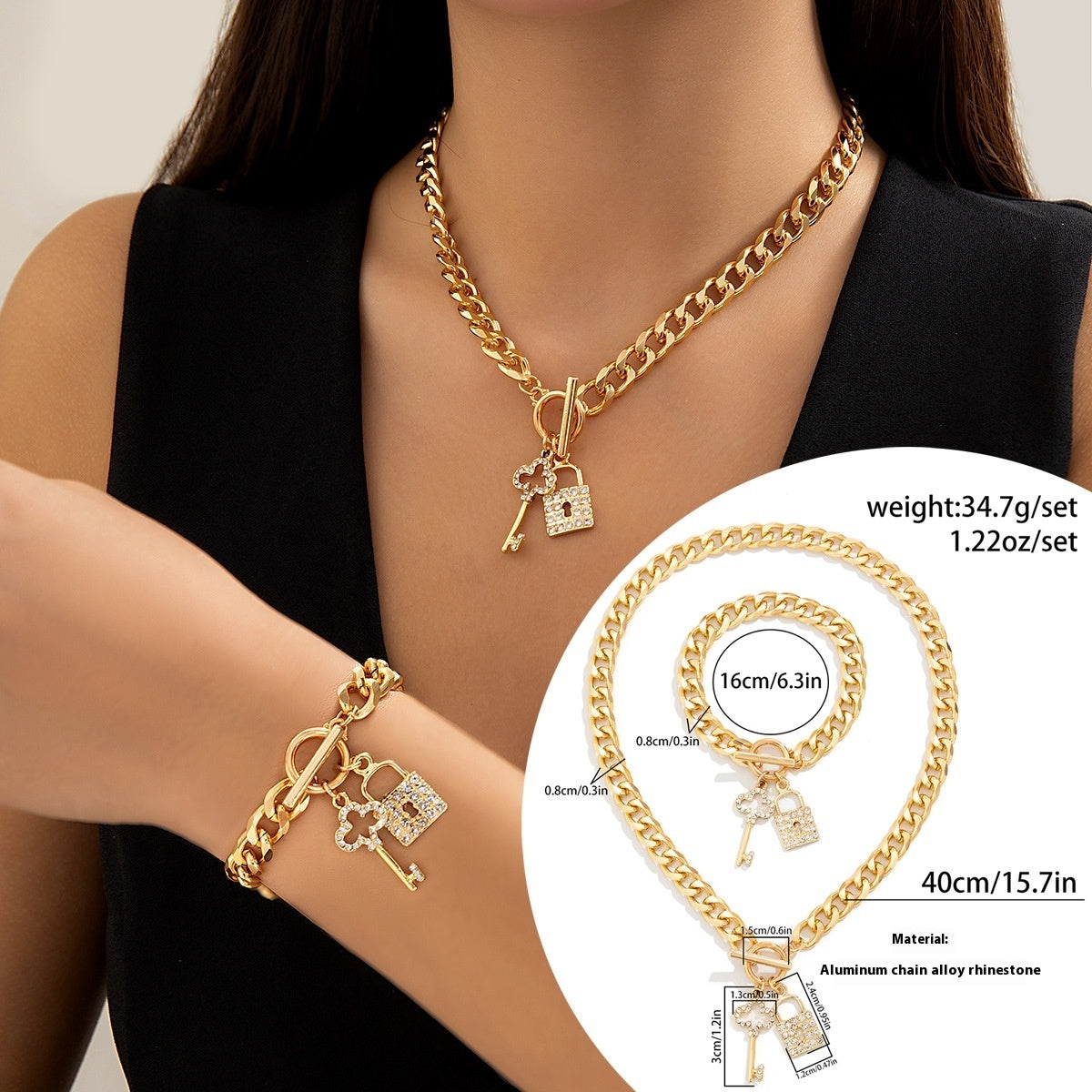 Love lock & Key Jewelry Set - Necklace + Bracelet