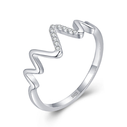 925 Silver Wave Geometric Statement Ring for Women - Elegant Micro-Pavé Zircon, Minimalist Fashion Jewelry