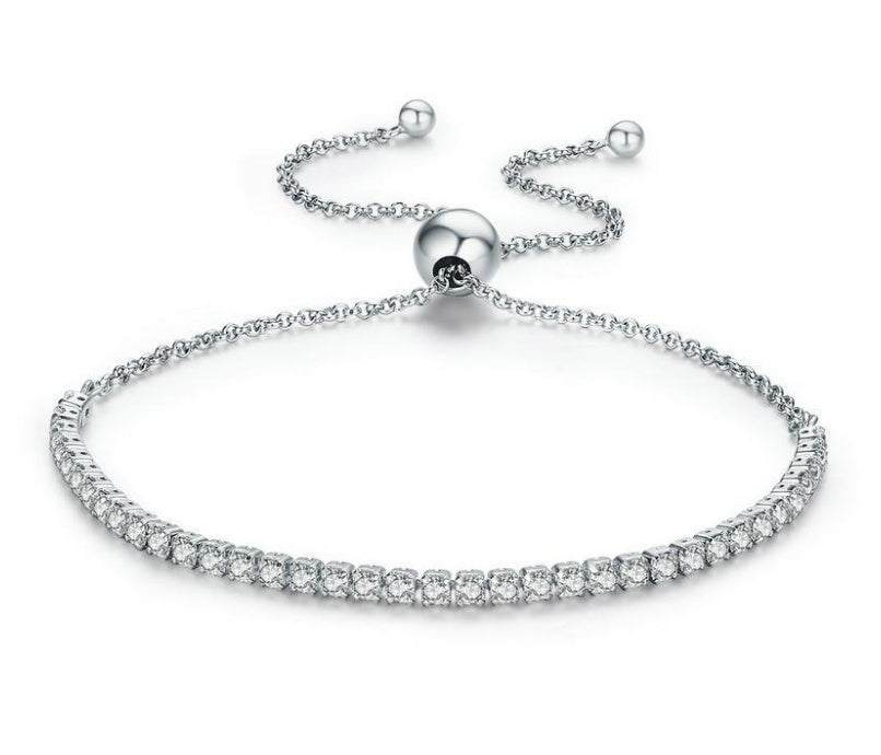Sparkling Sliding Tennis Bracelet - 925 Sterling Silver & Zircon