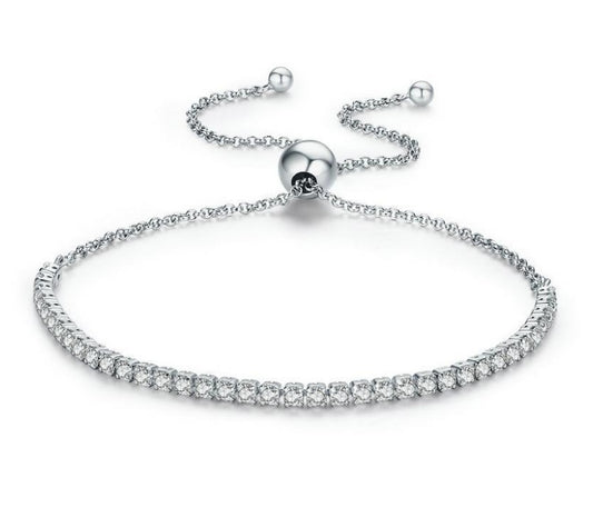 Sparkling Sliding Tennis Bracelet - 925 Sterling Silver & Zircon