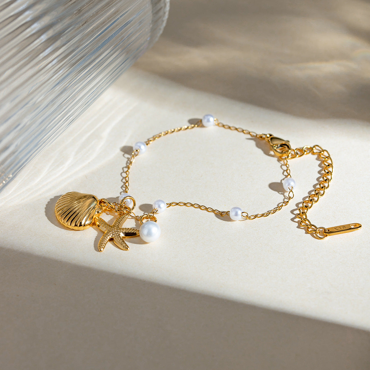 Luxury 18K Gold Stainless Steel Shell & Starfish Pendant Jewelry Set - Waterproof & Hypoallergenic Summer Collection