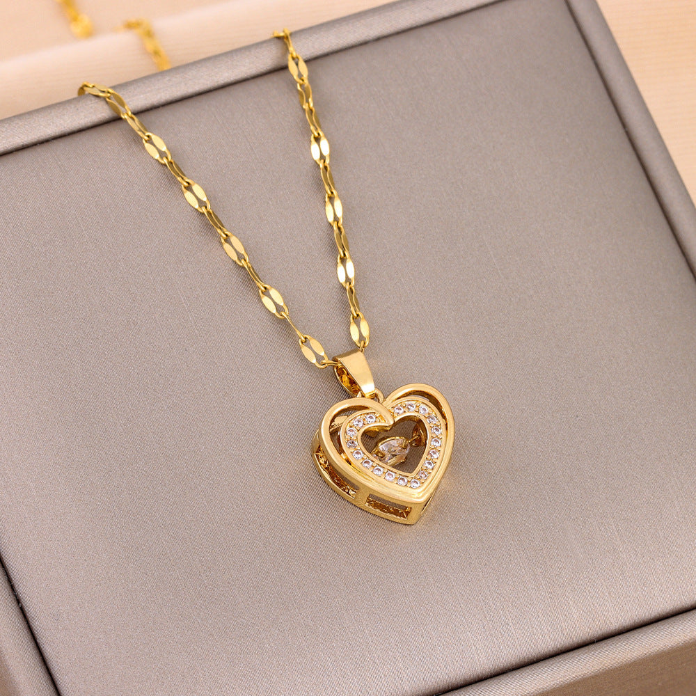 Double-Layer Heart Necklace - Elegant Gift of Love in Gold-Tone Titanium Steel