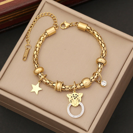 Elegant Gold Plated Stainless Steel Bracelets - European Style | Flower & Symbol Charms for Women