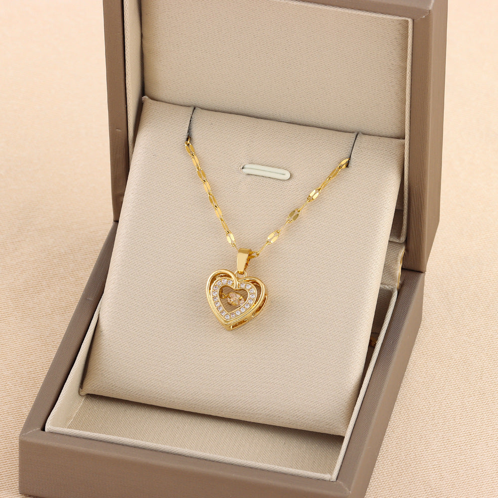 Double-Layer Heart Necklace - Elegant Gift of Love in Gold-Tone Titanium Steel